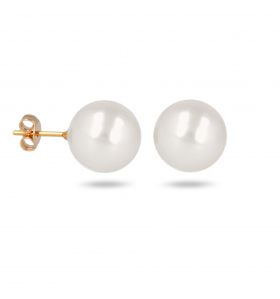 Boucle d'oreille plaqué or avec perle d'imitation de Majorque blanche 7MM