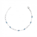 Bracelet Argent rhodié pierres bleue imitation et chaîne maille forçat longueur réglable 16cm+3cm