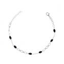 Bracelet Argent rhodié pierres noires imitation et chaîne maille forçat longueur réglable 16cm+3cm