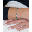 Bracelet Argent rhodié pierres vertes imitation et chaîne maille forçat longueur réglable 16cm+3cm