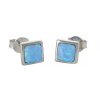 Boucle d'oreille argent rhodié carré opale bleue d'imitation 1.50grs
