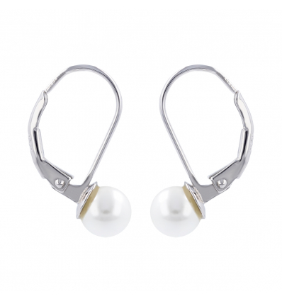 Boucles d'oreilles argent rhodié dormeuses avec perle blanche d'imitation 6MM 0.50grs