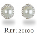 Boucle d'oreille argent rhodié perle d'imitation avec cubic zirconia