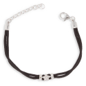 Bracelet coton noir avec argent rhodié cz 14+3cm 3grs
