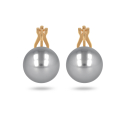 Boucles d'oreilles plaqué or clip avec perle d'imitation de Majorque gris 14MM
