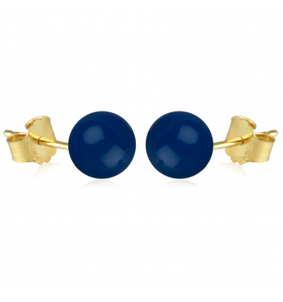 Boucles d'oreille plaqué or poussoir avec perle d'imitation bleue 6MM