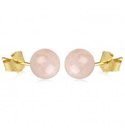 Boucles d'oreille plaqué or poussoir avec perle d'imitation quartz rose 6MM