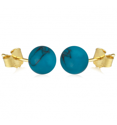 Boucles d'oreille plaqué or poussoir avec perle d'imitation turquoise 6MM