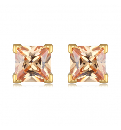 Boucles d'oreille plaqué or carré cubic zirconia imitation amethyste