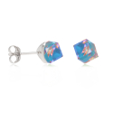 Boucles d'oreilles argent rhodié cube cristal aurore boréal reflet bleu facetté 5MM 0.40grs