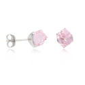 Boucles d'oreilles argent rhodié cube cristal rose facetté 5MM 0.40grs