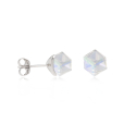 Boucles d'oreilles argent rhodié cube cristal aurore boréal blanc facetté 4MM 0.40grs