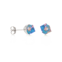 Boucles d'oreilles argent rhodié cube cristal aurore boréal reflet bleu facetté 4MM 0.40grs