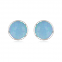 Boucles d'oreilles argent rhodié opale bleue imitation forme ronde 7MM 1.80grs