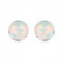 Boucles d'oreilles argent rhodié opale blanche imitation forme ronde 7MM 1.80grs