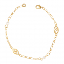 Bracelet plaqué or perles d'imitations blanches et forme amandes filigranées