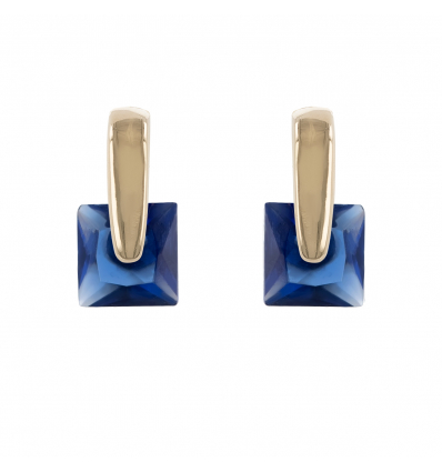Boucles d'oreille plaqué or saphir synthétique forme carrée