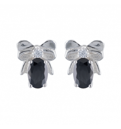 Boucles d'oreille argent rhodié noeud papillon et cubic zirconia noir