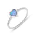Bague coeur argent rhodié opale bleue d'imitation 1.50grs