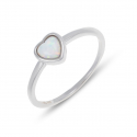 Bague coeur argent rhodié opale blanche d'imitation 1.50grs