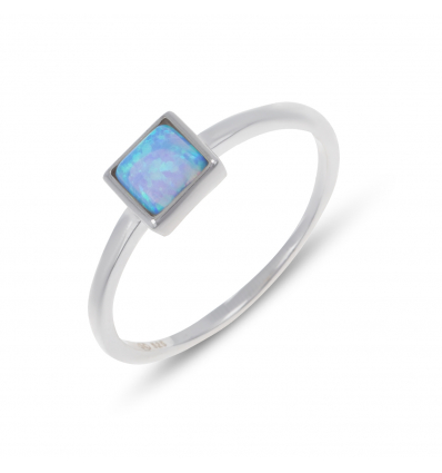 Bague argent rhodié opale bleue imitation forme carrée
