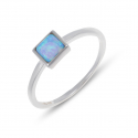 Bague carré argent rhodié opale bleue d'imitation 5MM 1.30grs