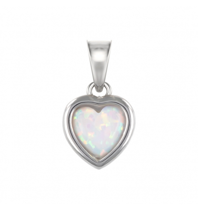 Pendentif coeur argent rhodié opale blanche imitation