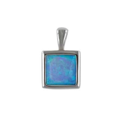Pendentif coeur argent rhodié opale bleue imitation forme carrée
