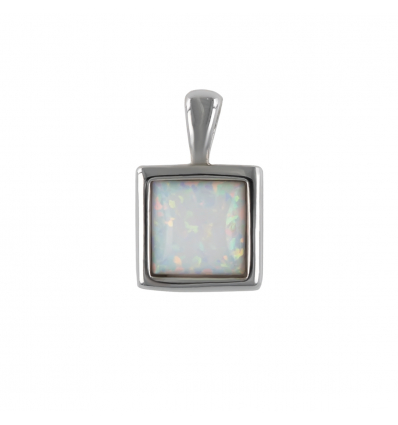 Pendentif argent rhodié opale blanche imitation forme carrée