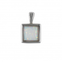Pendentif carré argent rhodié opale blanche d'imitation 0.70grs