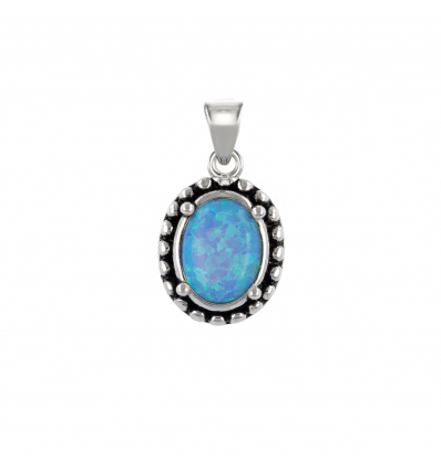 Pendentif argent rhodié opale bleue imitation forme ovale