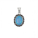 Pendentif ovale argent rhodié opale bleue d'imitation 1.60grs