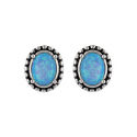 Boucles d'oreilles ovale argent rhodié opale bleue d'imitation 2.60grs