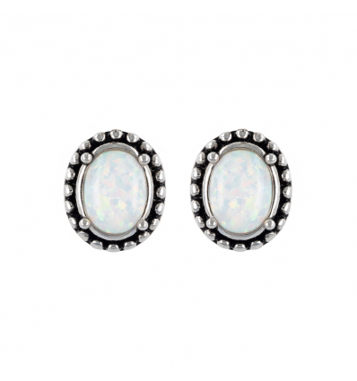 Boucles d'oreille argent rhodié opale blanche d'imitation forme ovale