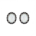 Boucles d'oreilles ovale argent rhodié opale blanche d'imitation 2.60grs