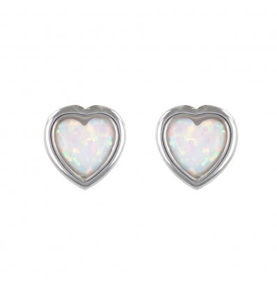 Boucles d'oreille argent rhodié opale blanche d'imitation forme coeur